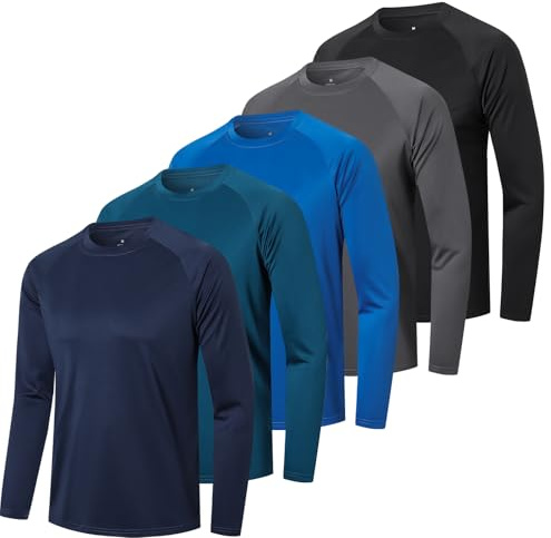 Cimic 5er Pack Sport Langarmshirts Herren SportShirts Funktionsshirt Longsleeve T Shirt Männer Sport Tshirt Atmungsaktiv Trainingsshirt Fitness Laufshirt Sweatshirt für Gym (T0722-Green-L)
