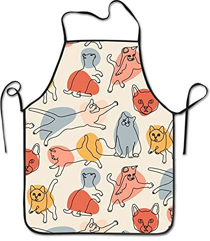 Personalisiert Kunstkittel Katzenlinie Schürzen Verstellbare Arbeitsschürze Unisex Malschürze Für Gastronomie Männer