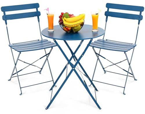 HINNVCL 3-teiliges Terrassen-Bistro-Set, Outdoor-Möbel-Set, klappbarer Bistrotisch und Stühle, Gesprächssets für Bistro, Balkon, Veranda, Hof, Garten