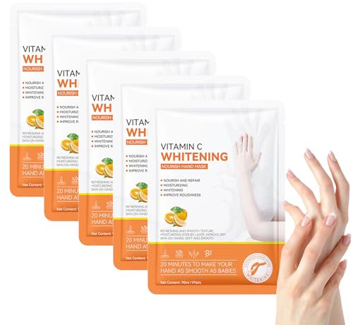 5 Paia Maschera Per Le Mani, Maschera Idratanti Per Mani Esfoliante, Hand Mask, Aumenta il Collagene, Illumina, Migliora il Tono Della pelle, Per Mani Secche, Invecchiate e Screpolate