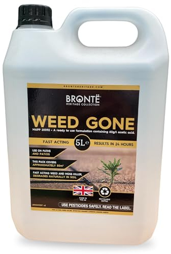Weed Gone 5L Glyphosate-Free Weedkiller – Fast Acting Natural Formula. 24 Hour Visible Results. Pet & Eco-Friendly. Kills Weeds & Moss on Paths, Driveways & Patios. UK Made, Recyclable Spray Bottle
