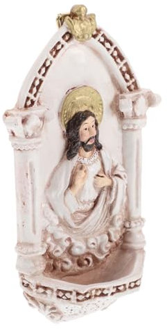 Catholic Home Decor Sacred Heart of Jesus Holy Water Font Statue Religious Collection for Ceremony Wall Plaque