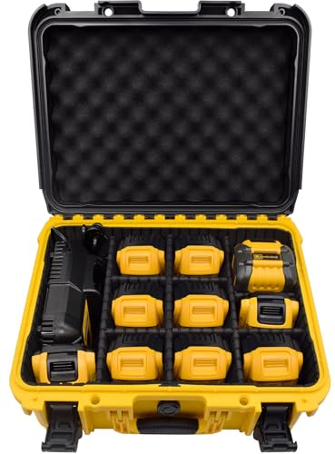 Dewalt Battery Storage Case - Extra Large Hard Protective Box With Adjustable Dividers for 12V/20V/60V Battery & Charger (CASE ONLY)