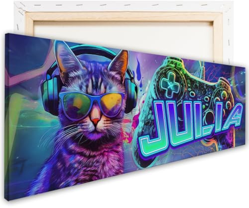 TJAPALO® ZP104 Leinwandbild Gamer Bild Mit Namen Personalisiert Gaming Wanddeko Für Jugendzimmer Kinderzimmer