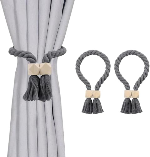 TopHomer Magnetische Vorhang Raffhalter für Vorhänge Elegante Magnetische Vorhangclips Gardinen Raffhalter Baumwoll- und Leinen Fensterdekoration für Gardinen Home Büro Gardinen Deko 2 Stück (Grau)