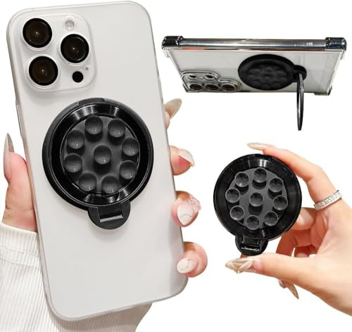 KOEMCY Soporte Anillo Circular Multifuncional Smartphone Ventosa Ajustable Agarre Plegable Rotación 360 Grados Compatible Todos Modelos Teléfonos