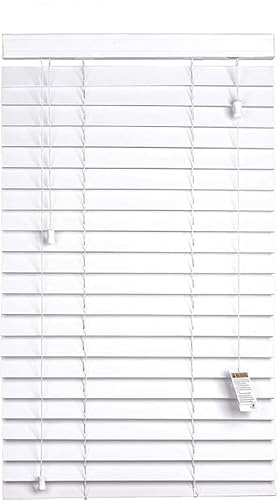 Home In Style 4U Custom Made To Measure Faux Wood Venetian Blinds with string 50mm Slats Easy Fit Child Safe Home Office Window Blinds-White, W180cm x L150cm