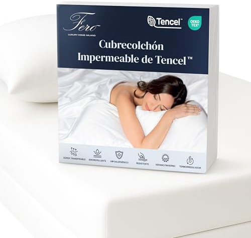 Ferò Funda Colchon Impermeable 160x200 cm Premium de Tencel | Oeko-Tex, Cubre Colchon con Esquinas Elásticas, Transpirable y Antibacteriano, hasta 30 cm de Altura