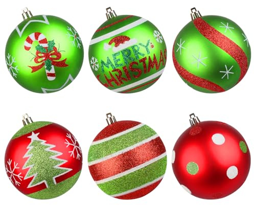 Lanpn 6 STK Große Weihnachtskugeln für Draußen, Grosse 10cm Weihnachtsbaum Kugeln Aussen, Rot Grün Elf Christbaumkugeln Outdoor, Riesen Funkelnd Tannenbaum Kugel Christbaumschmuck Weihnachtsdeko