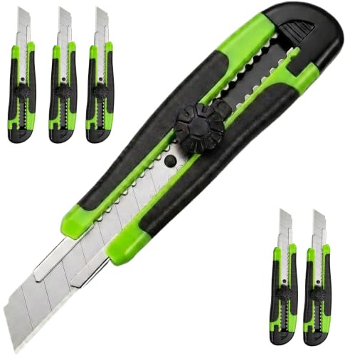 ToolSpace Cuttermesser Profi 6x Teppichmesser Universal 18mm Stanley Messer | Extra Scharf SK5 Klinge - Ergonomisch Körper mit Gummirillen - Mehrzweck Handwerkzeug Präzisions Utility Knife Cutter Messer