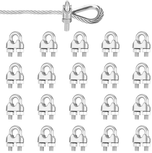20 Stück Drahtseilklemme 5mm Edelstahl, Silber Seilklemmen U Bolzen für 5mm Drahtseile, Robuste Drahtseilklemme M5, Seilklemme für Bauprojekte und Outdoor-Anwendungen