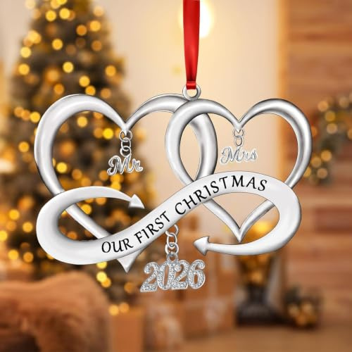 Mr and Mrs Gifts Christmas Decoration Personalised Christmas Bauble Mr and Mrs Our First christmas 2025 For Xmas Tree Decor for Married Engagement Couples The Outdoor Indoor Home Accessories