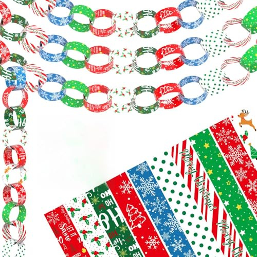 Morcheiong 300 Paper Chains Merry Christmas Pattern Paper Strips for Crafting DIY Holiday Party Decorations Supplies