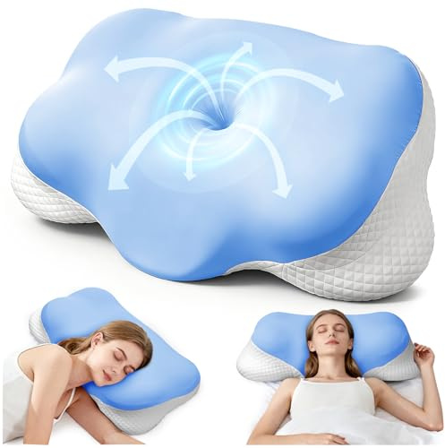 Ecliptron Cuscino memory foam, cuscino cervicale per dormire, cuscino per dormire sul fianco traspirante con fodera removibile, adatto per chi dorme di lato, sulla schiena e a pancia in giù (Blu)