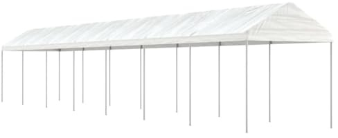 Pavillon d'Extérieur, Toit Blanc en Polyéthylène, Structure Acier Galvanisé, Pergola Jardin Exterieur avec Protection UV, pour Jardin, Terrasse, Événements, Blanc, 15.61x2.28x2.69 m