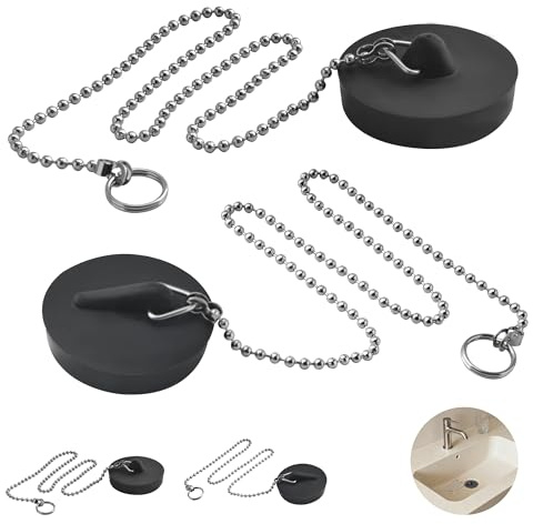 SZWLJ 4 Piezas(4cm*2 & 4.5cm*2) tapon Fregadero Cocina Negro con Cadena