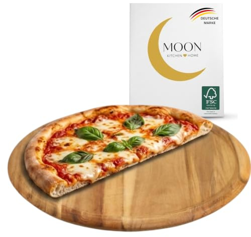 MOON HOME Pizzabrett - 3er Set Saturn ⌀32x2 cm, FSC® Akazie/Holz, großer Pizzateller rund, Pizza-Servierbrett, Pizza, Antipasti und Brotzeit, Pizzabrett Holz