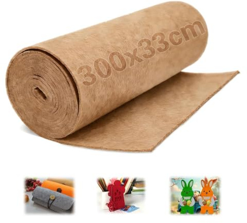 Ezitruz Filzstoff Hellbraun, Filz Meterware 300×33 cm, Filz 3 mm Dick, Filzrolle Filzmatten zum Fuschneiden Bastelfilz Polyester für DIY Basteln Aufbewahrungstasche Filzunterlage Patchwork Stickfilz