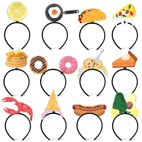 TinkerPlay 12 PCS Kinder Haarreif Filz Stirnbänder,Kopfbedeckung Karneval Fotobox Accessoires, Themenparty Kindergeburtstag Mitgebsel Spielzeug Geschenke für Mädchen Jungen (Nahrung)