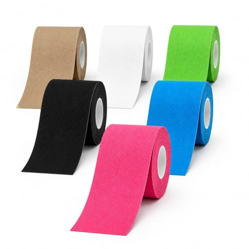 6 Rollos Cinta De Kinesiología Kinesiotape Set (5 m x 5 cm), Tape Vendaje Deportivo Elástica, Resistente Al Agua, Sin Látex y Flexible, Para Hombros, Rodilla y Codo (6p)