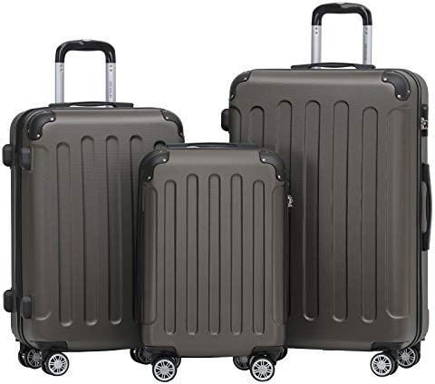 BEIBYE 2045 Zwillingsrollen 3tlg. Reisekoffer Koffer Kofferset Trolleys Hartschale in 20 Farben (Coffee)