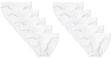 Amazon Essentials Slip Bikini in Cotone (Disponibile in Taglie Forti) Donna, Pacco da 10, Bianco, 46