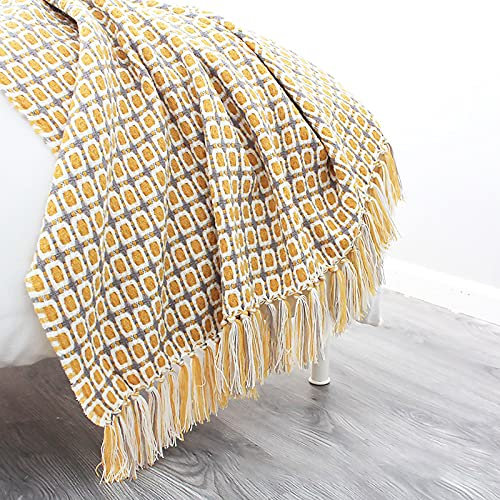 LumiSyne Manta De Punto con Flecos Pata De Gallo Bohemio Cuadros Comoda Suave Cubresofa Cubrecama Manta Cubrecama Decorativa para Sofá Cama 170x130cm