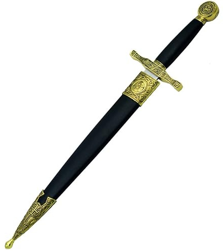 Daga Medieval 15780G pomo Dorado | Cuchillo-puñal templario histórico de coleccionista con Vaina. Colección de artículos Antiguos…