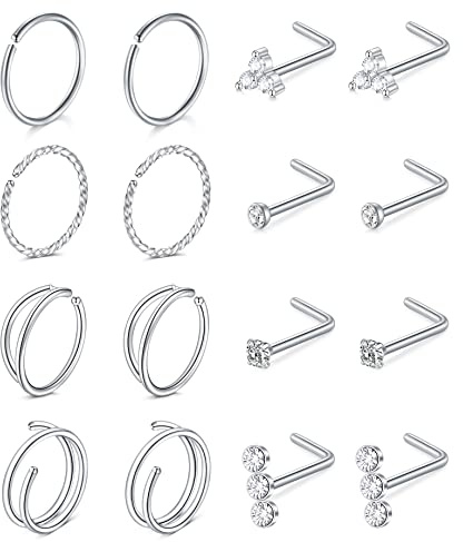 MODRSA Double Hoops Rings Surgical Steel Nose Piercings Jewelry for Women Silver 20 Gauge