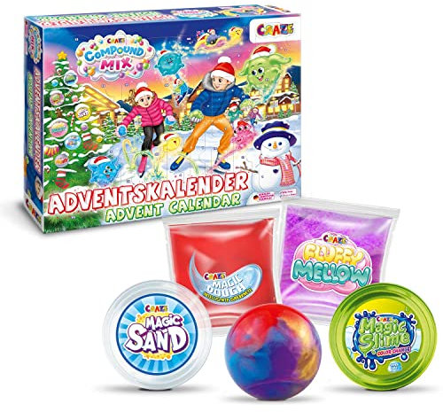 CRAZE Mix Compound Kinder Adventskalender - Spielzeug Adventskalender mit Schleim, Intelligente Knete & Kinetischer Sand