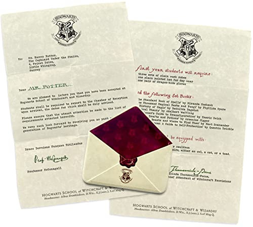 Harry Potter – Hogwarts-Akzeptanzbrief – 8,9 x 8,9 cm Funktionsharz-Umschlagmagnet mit 12,7 x 20,3 cm Brief von Professor McGonagall, offizielles Lizenzprodukt