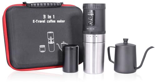 SOTECH Bärbar 3-i-1 elektrisk kaffebryggare - svart - för resor, vandring, picknick, camping