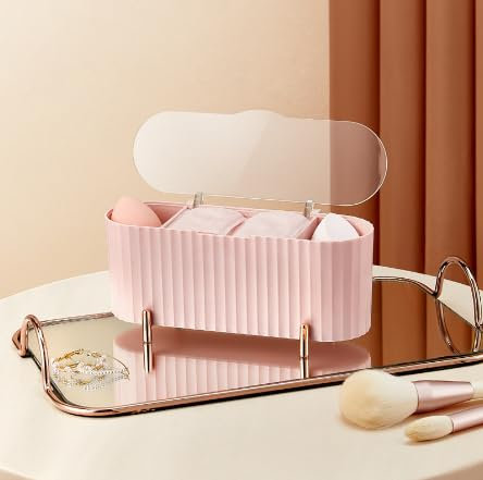 Organizer per Dischetti per Trucco, Contenitore Dischetti di Cotone a 3 Scomparti, Porta Cotton Fioc Porta Dischetti Struccanti, Scatola di Cotone Tampone per Pads Cosmetici Spugnette Trucco (Rosa)