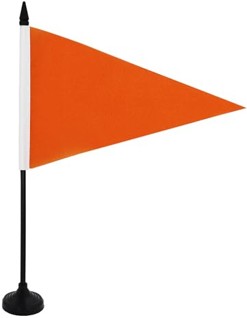 AZ FLAG Drapeau de Table Plage orange triangle 21x14 cm Socle Plastique | Usage intérieur Drapeau de bureau de baignade finition cousue et bords renforcés avec mât en plastique et socle en plastique