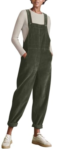 Odizli Latzhose Damen Herbst Winter Warm Cord Overall mit Taschen Lang Cordhose Jumpsuit Playsuit Arbeitslatzhose Große Größen Loose Fit Hoseanzug Romper Grün S
