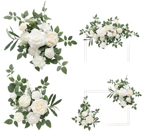 Ling's Moment 2pcs Weiß Hochzeit Künstliche Blumen Swag Willkommensschild Blumen Hintergrund Girlande Grün Für Zeremonie Empfang Tür Wand Staffelei Home Decoration Eingangsbereich Faux Outdoor Board