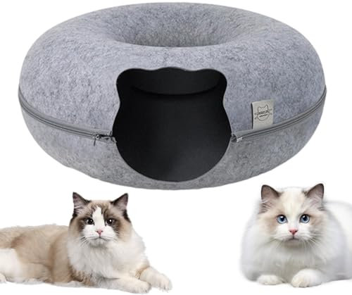 Katzen-Donut-Tunnel, Katzenbett, weicher Filz, Katzentunnel, große Katzenbetthöhle, waschbarer Katzentunnel für drinnen und draußen, kleine Haustiere
