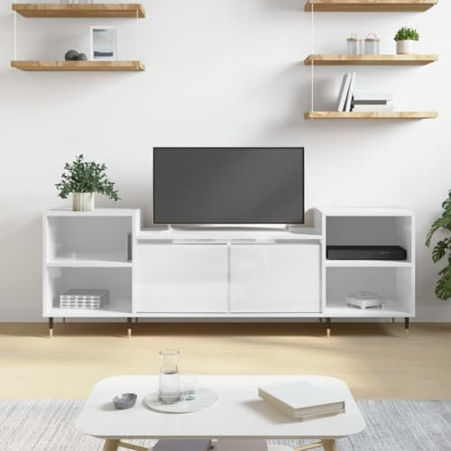 ZEYUAN TV-Schrank Hochglanz-Weiß 160x35x55 cm Holzwerkstoff, TV Lowboard, Fernsehschrank, Fernsehtisch, Fernseher Schrank, TV Sideboard, TV Board, TV Cabinet, TV Bank, TV Kommode 831334