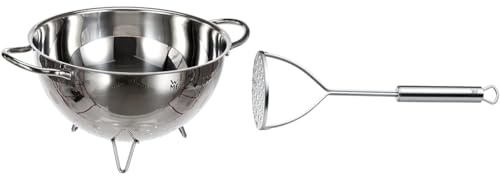 WMF Gourmet Sieb Edelstahl 24 cm, Seiher mit Standfüßen & Profi Plus Kartoffelstampfer 28,5 cm, Cromargan Edelstahl teilmattiert, spülmaschinengeeignet