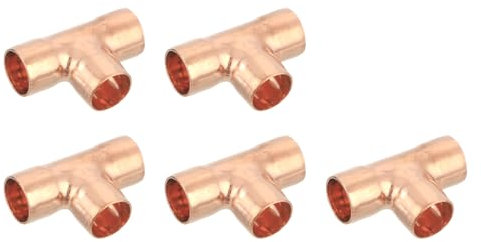 QUARKZMAN 5 Pezzi 12mm Raccordo a T in Rame Raccordo a Forma di T con Connessione a Saldare per Impianti Idraulici, 36,5x24mm