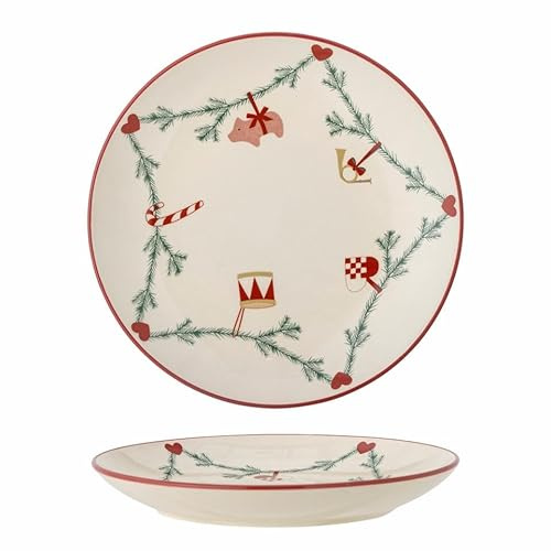 Bloomingville Yule Teller mit klassischen Weihnachtsmotiven in naturfarbe aus Steingut, Durchmesser: 25,5cm, Natur