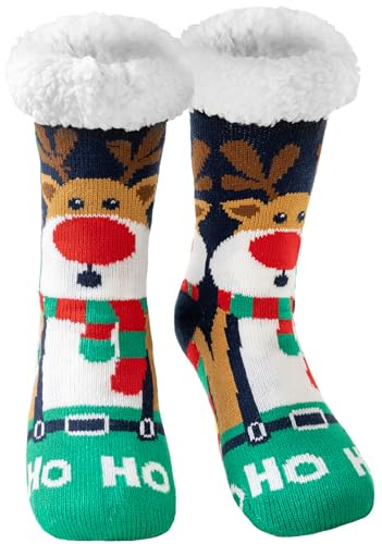 Niofind Chausson Chaussette Femme Homme, Chaussettes Pantoufles Antidérapantes Thermiques, Hiver Chaussette Chaude Polaire, Grosses Chaussettes Pilou Pilou de Noel, Cadeau de Noël