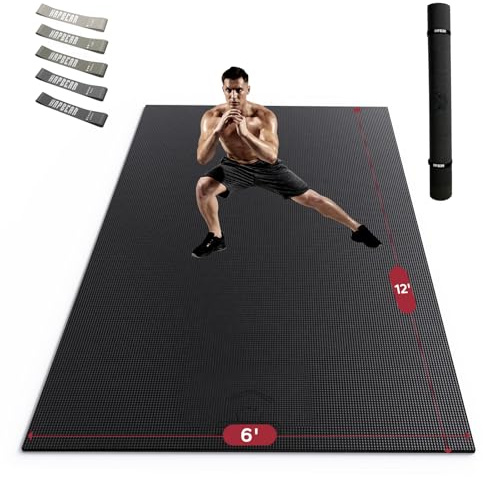HAPBEAR Extra Large Exercise Mat-12'x6'x8mm(1/3 inch), Non-Slip, Ultra Durable, Thick Workout Mats for Home Gym Flooring Cardio, Yoga Mats for Fitness, High-Density Exercise Mat, Shoes-Friendly