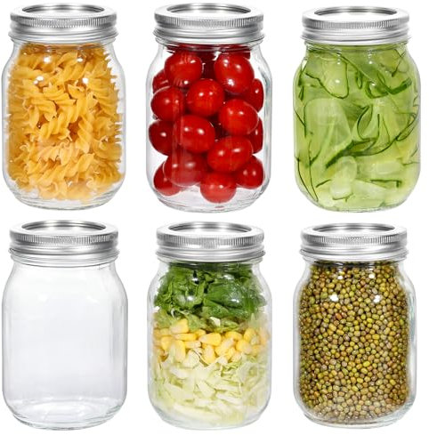 Zanfqvo Mason Jars 500ml, Set di 6 Vasetti Vetro con copertura divisa, Ermetici Brattoli Vetro, Vasetti per conserve per Conserve per Overnight Oats, Marmellate, Yogurt, Miele