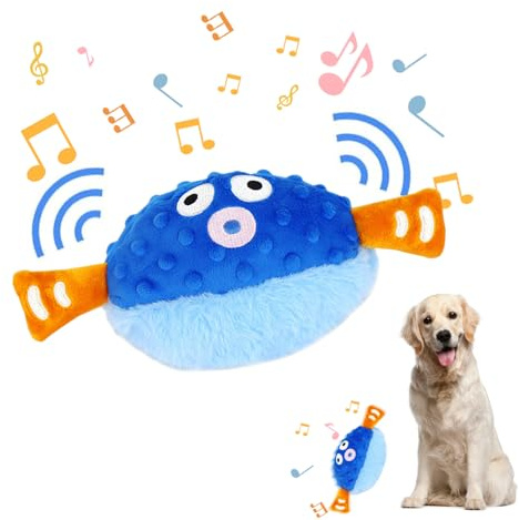 2024 Neu Hundespielzeug Futter Ball, Hundeball Elektrisch Futter Ball, Active Moving Pet Plush Toy, Interaktives Hundespielzeug Leckerli Spielzeug Ball, für Drinnen Draußen (Blauer Kugelfisch)