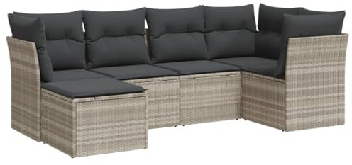 vidaXL Garten Sofagarnitur mit Kissen 6-TLG., Gartenmöbel Gartengarnitur, Sitzgruppe Sitzgarnitur, Lounge Sofa Garnitur Terrasse, Hellgrau Poly Rattan