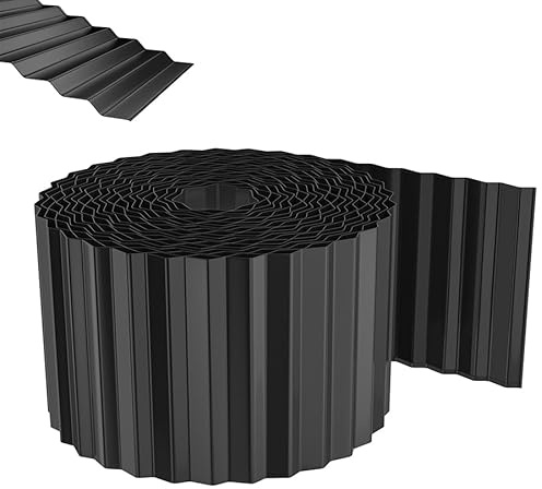 Aufun Rasenkante Metall 20m, Wellen verzinkt Beetbegrenzung, 15cm Höhe, Raseneinfassung Ideal für Rasenbegrenzung, flexibel Beetumrandung für Gartenliebhaber und Landschaftsgestaltung, Anthrazit