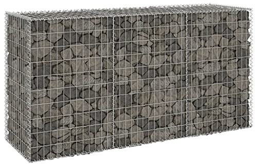 AUVYI Steinkorb Gartendeko 200x60x100 cm Gabionenwand mit Abdeckung Gabione Gabionen Hochbeet Stabile Konstruktion Terrasse Pfosten GabionenSäule Steingabionen körbe Verzinkter Stahl