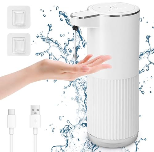 Cuteefun Automatisch Flüssig Seifenspender, 400ml Elektrischer Seifenspender mit Sensor, Anzeige des Batteriestands, 4-Stufig Einstellbares Flüssigkeitsvolumen, Wandmontage für Küche, Bad, Weiß