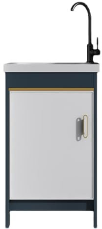 HARELA Mobiletto per bagno con lavandino in ceramica, Mobile Lavello da Cucina 1 Vasca con Rubinetto, per garage, ristorante, cucina, lavanderia, Salva-Spazio